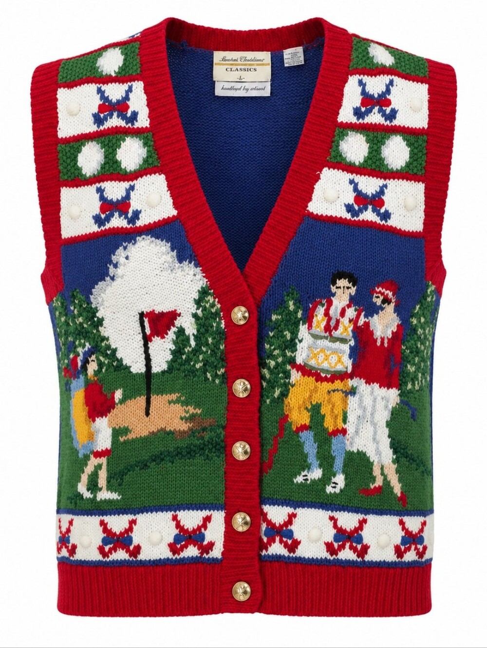 Vintage Marisa Christina Classics Colorful Hand Knitted Golf-Themed Sweater Vest